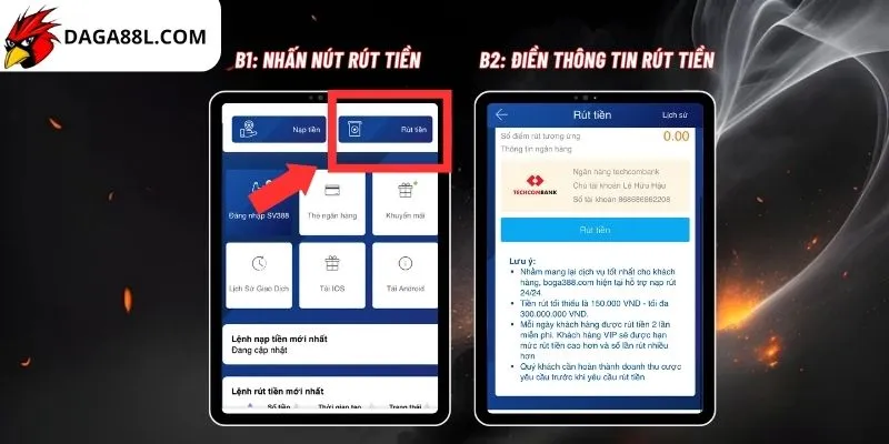 Hướng dẫn rút tiền Daga88